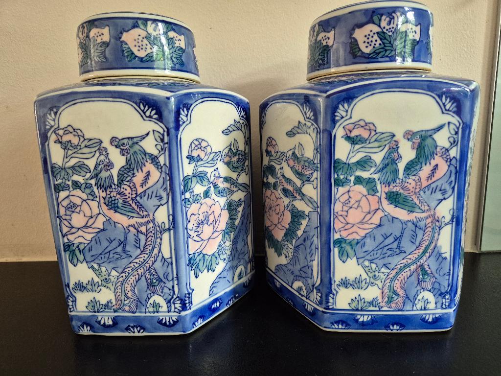 5 Blauw-roze Chinese (voorraad)potten en gemberpotjes, Ophalen