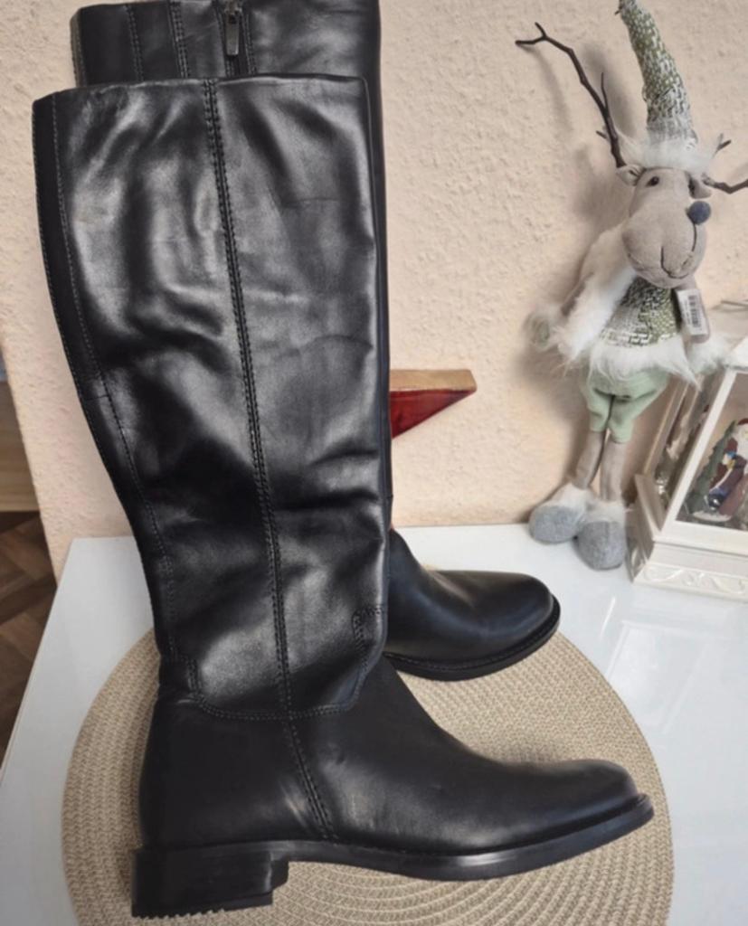 ECCO Black Leather Knee-High Boots EU 39, Kleding | Dames, Schoenen, Ophalen of Verzenden, Zo goed als nieuw, Zwart