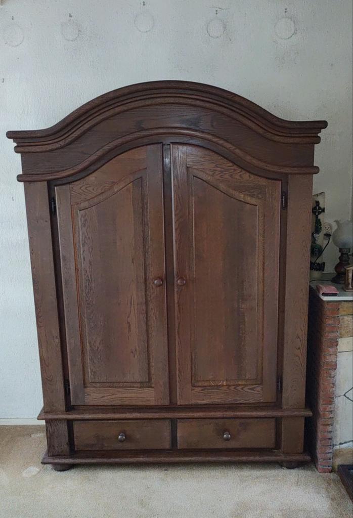 Antieke koloniale houten kast met 2 deuren en 2 lades, Ophalen