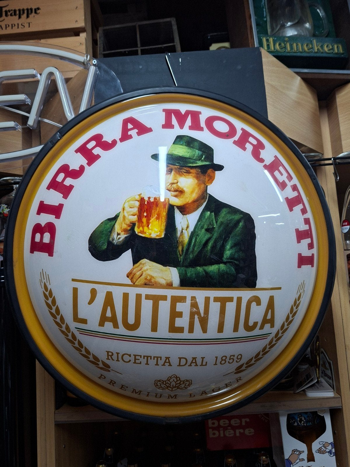 Birra Moretti Lichtschaal - Rond 50cm, Ophalen, Zo goed als nieuw, Reclamebord, Plaat of Schild, Overige merken