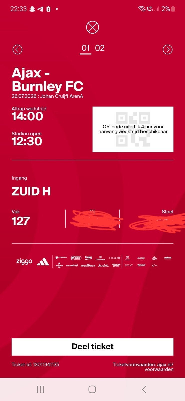 Ajax Burnley Fside, Tickets en Kaartjes, Eén persoon