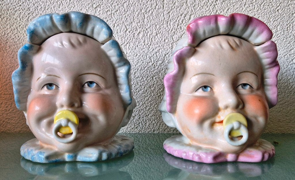 Antique German Porcelain Baby Head Tobacco Jar, Ophalen of Verzenden
