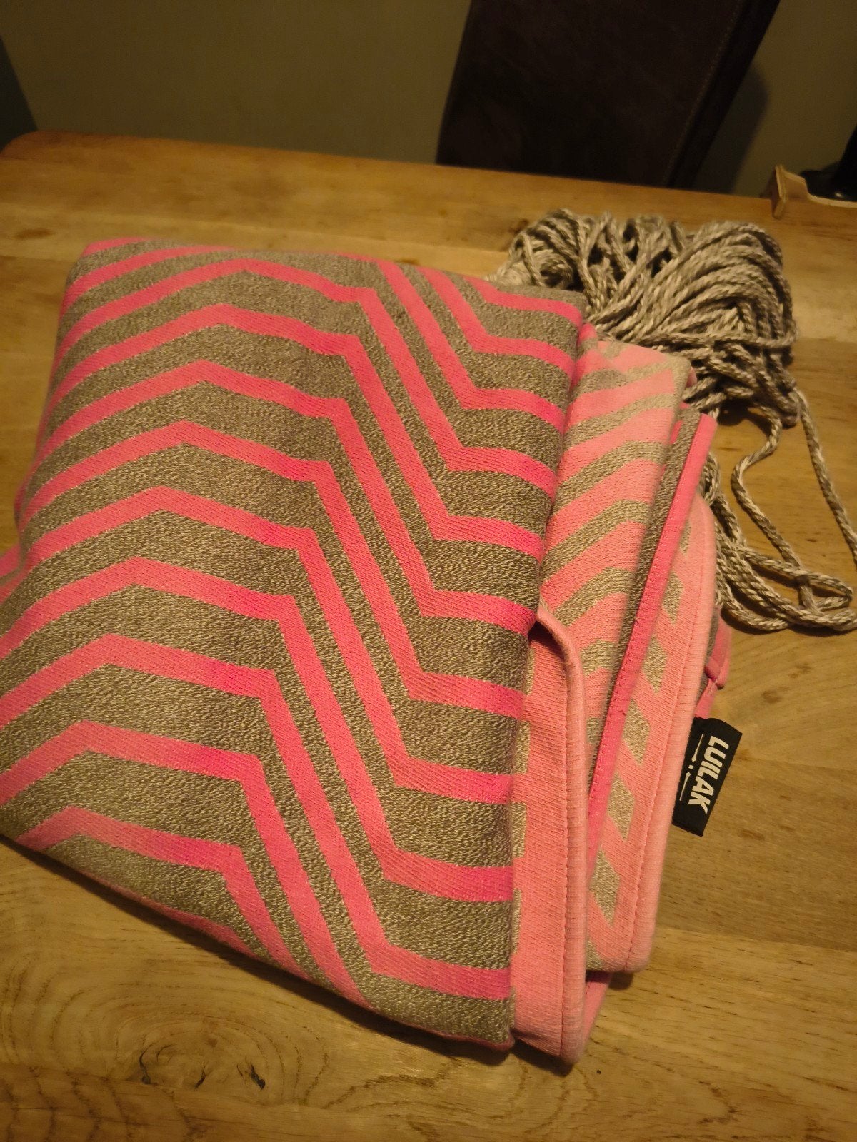 Luilak hangmat roze/grijs - 140x230 cm, Ophalen of Verzenden, Gebruikt, Meerpersoons, Binnen
