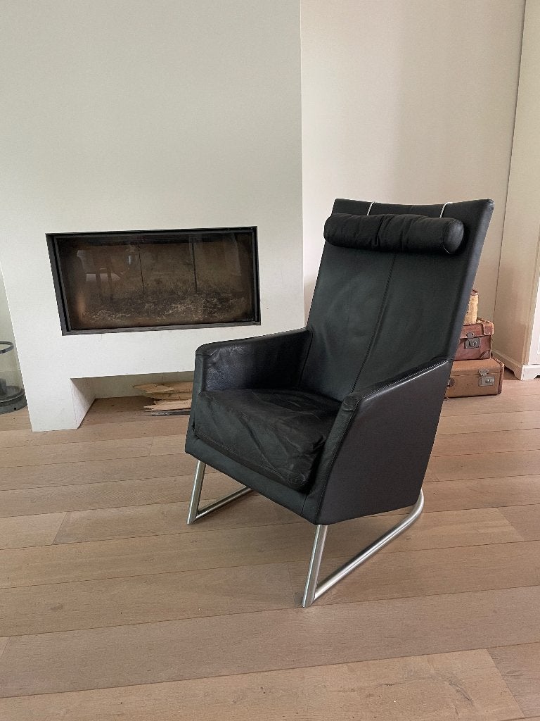 Mooie zwart leren Montis Madonna fauteuil stoel, Huis en Inrichting, Fauteuils, Ophalen, Gebruikt, Minder dan 75 cm, Leer