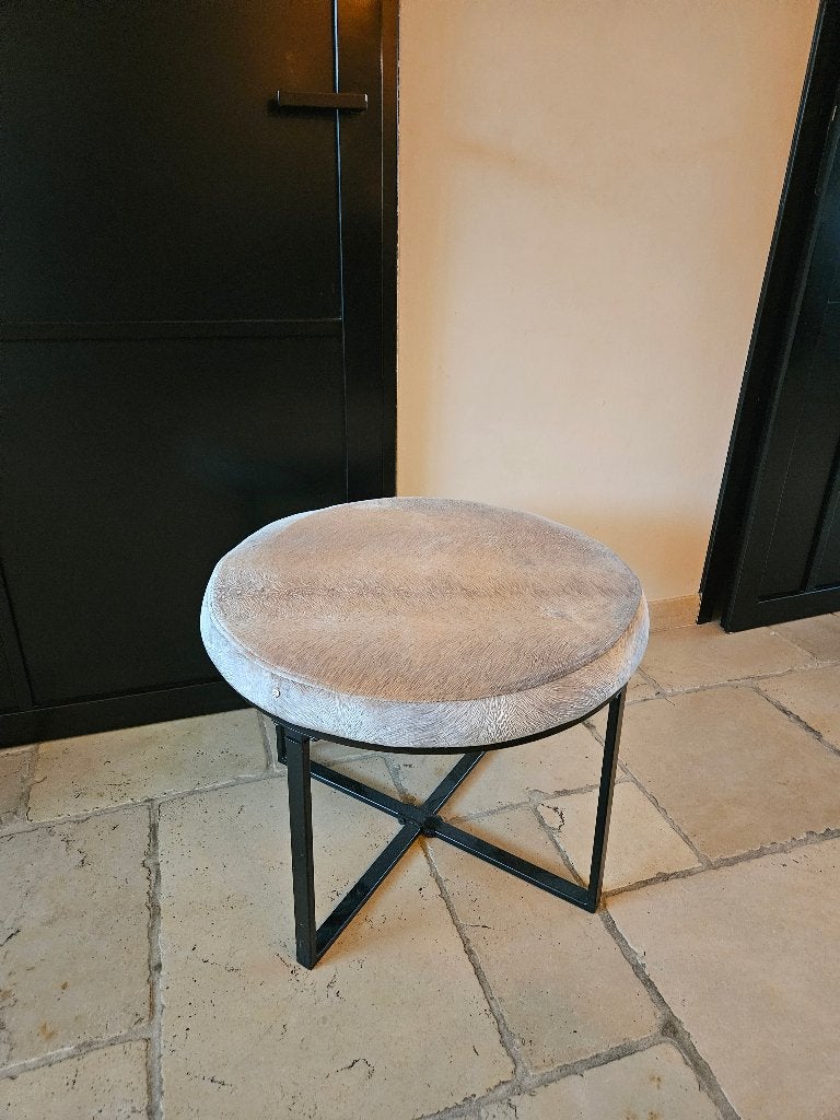 Bijzettafel met claudistof, Huis en Inrichting, Tafels | Bijzettafels, Overige materialen, Rond, Eric kuster style, 55 tot 75 cm