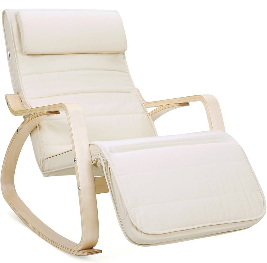 SONGMICS Berkenhouten Schommelstoel/Relaxstoel (Gloednieuw), Ophalen, Nieuw, Wit, Eén