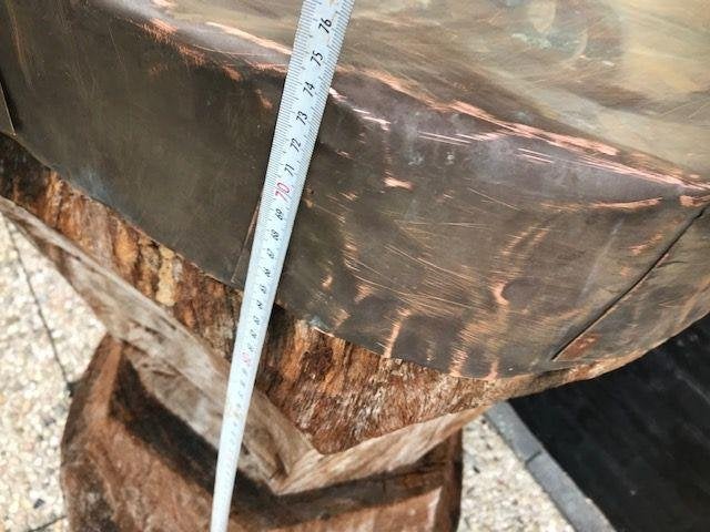 pilaar zuil sokkel eiken met koper beslagen tafel, Ophalen, Gebruikt