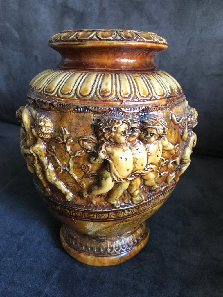 Bruine Engelen Vaas Keramiek Antiek / Vintage., Ophalen of Verzenden