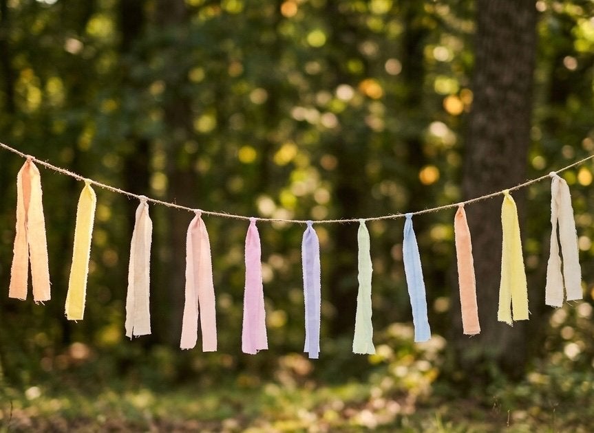Nieuwe stoffen slinger 5 meter - pastel tinten, Ophalen of Verzenden, Nieuw, Versiering, Overige