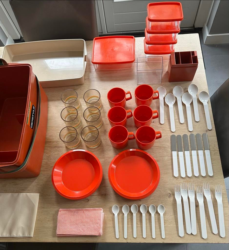 Retro Gio'Style Picnic Set Safari - jaren 70 - 6-delig, Kunststof, Ophalen of Verzenden, Overige merken, Oranje