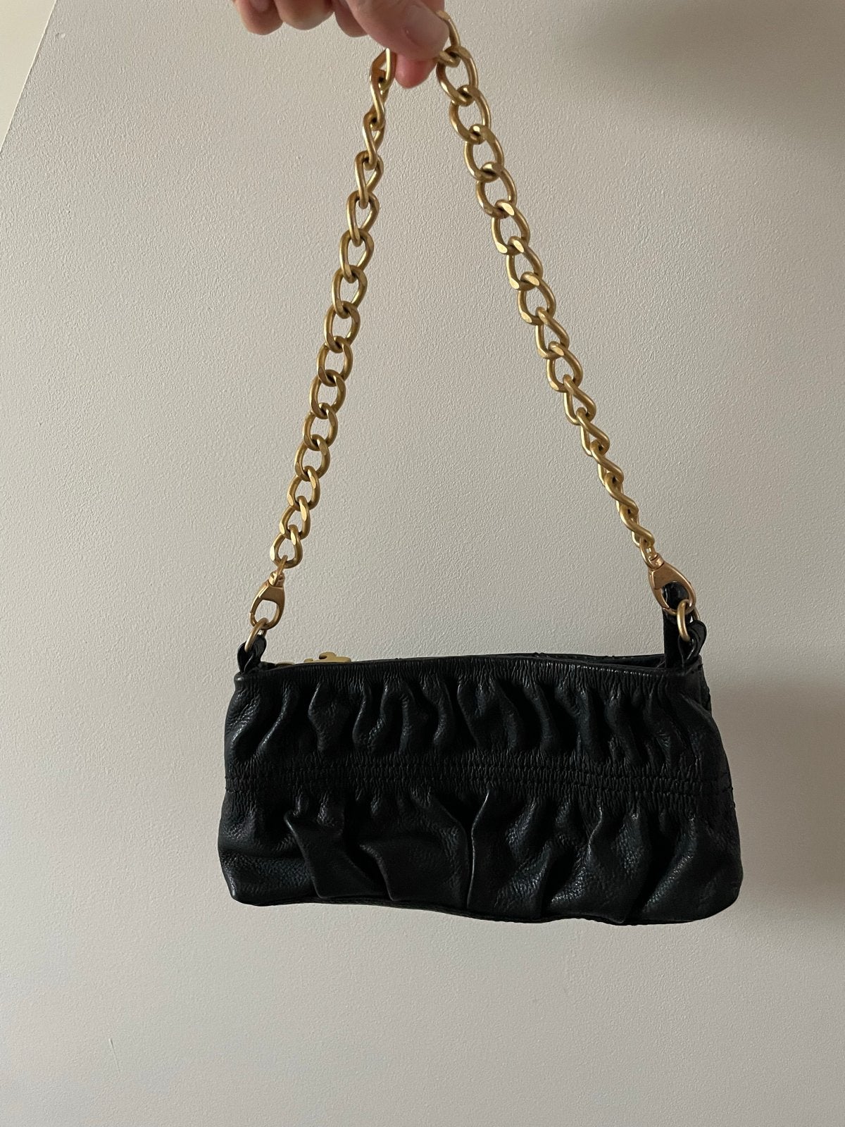 Friis Company Zwarte Leren Handtas/Clutch met Gouden Schakel, Ophalen of Verzenden, Zo goed als nieuw, Zwart, Handtas
