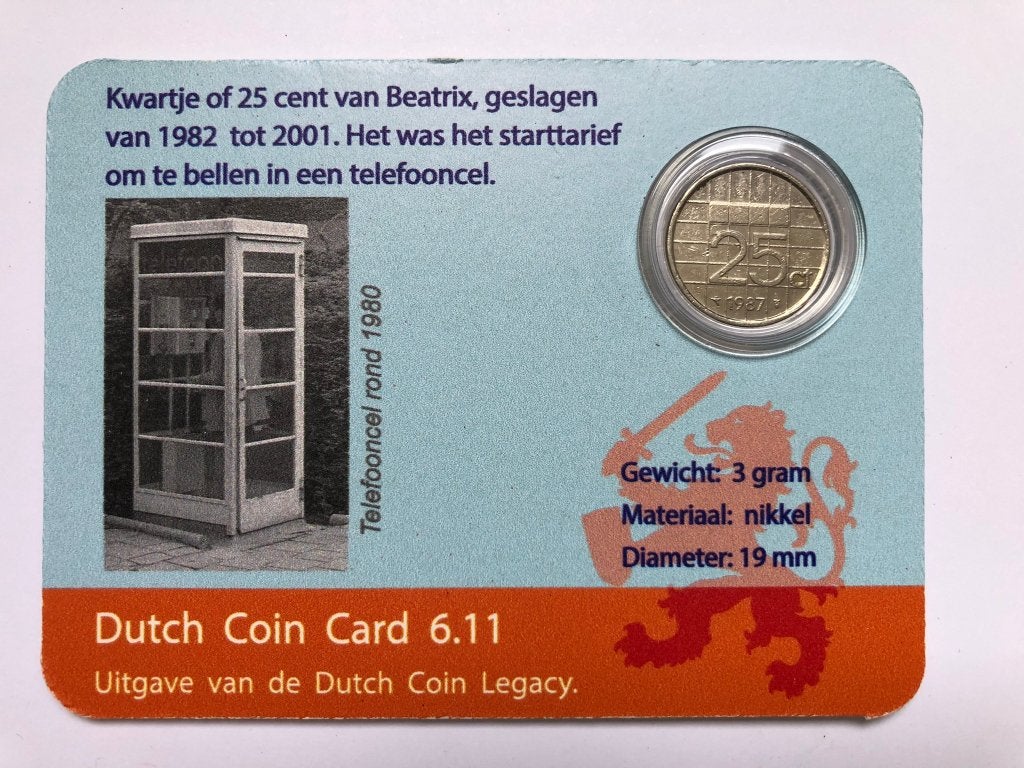 Dutch Coin Card 6.11. Kwartje van Beatrix., Ophalen of Verzenden, Koningin Beatrix, 25 cent, Losse munt