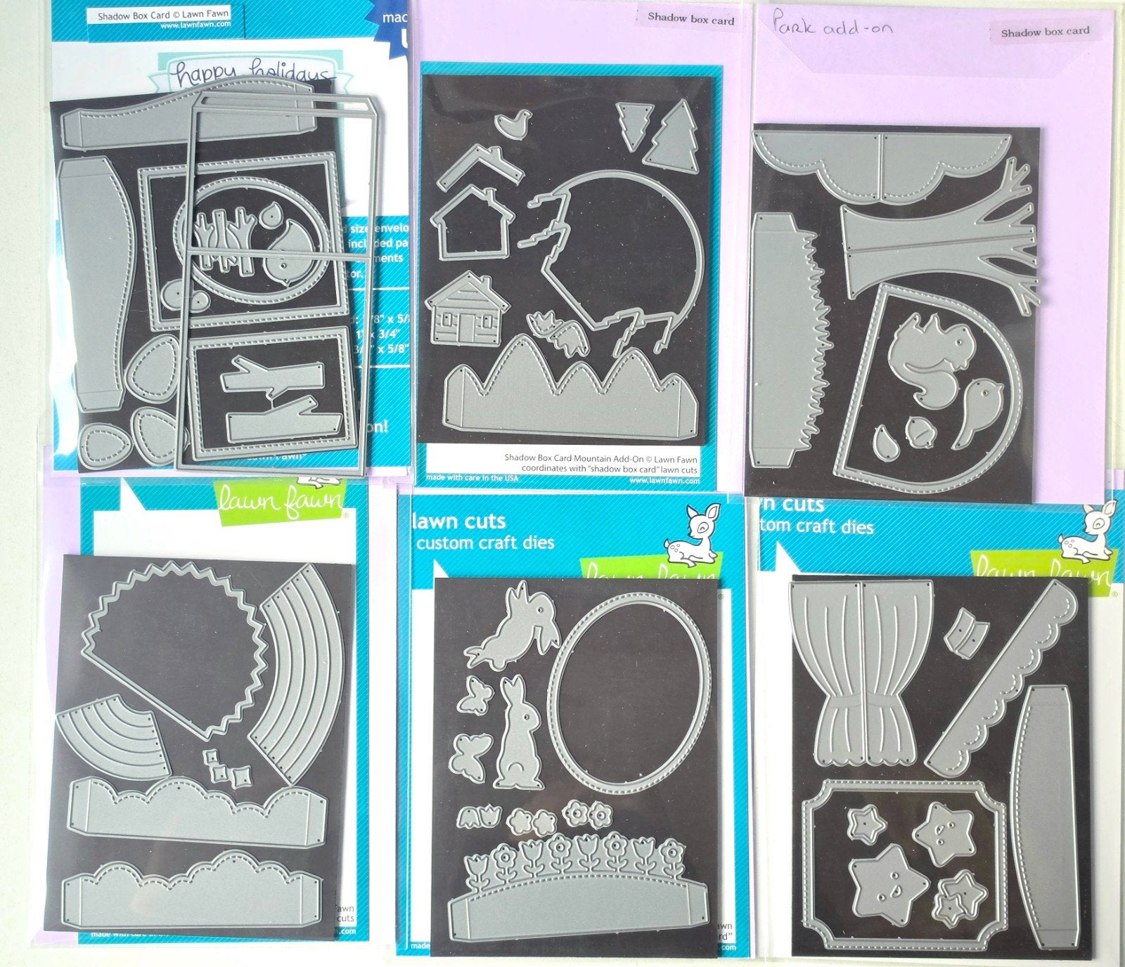 Lawn Fawn Shadow Box Card Dies en 5 add-on's, Ophalen of Verzenden, Zo goed als nieuw, Overige thema's, Pons of Mal