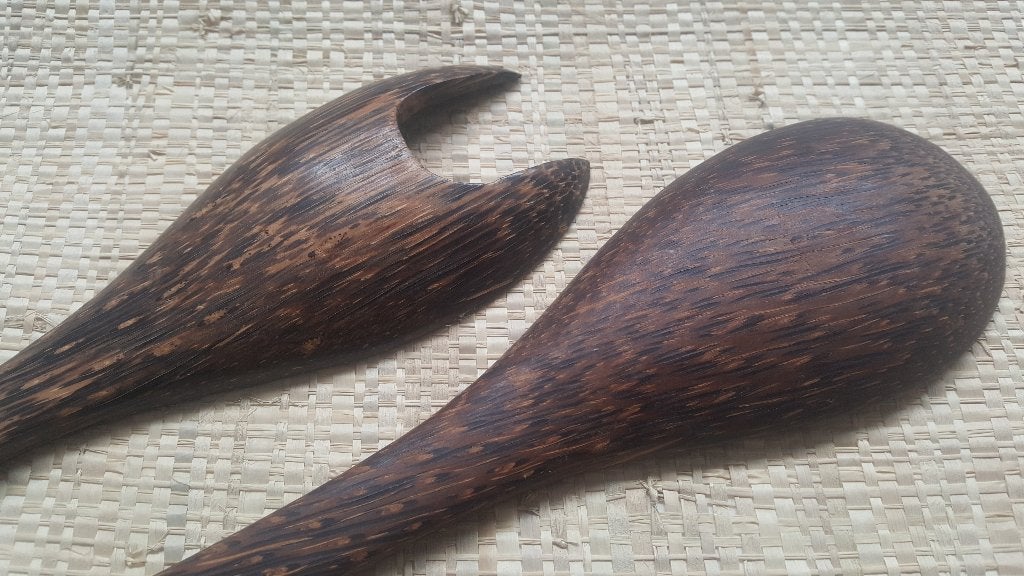 Houten salade server set vintage 2 delig nieuwstaat keuken, Ophalen of Verzenden, Zo goed als nieuw, Hout