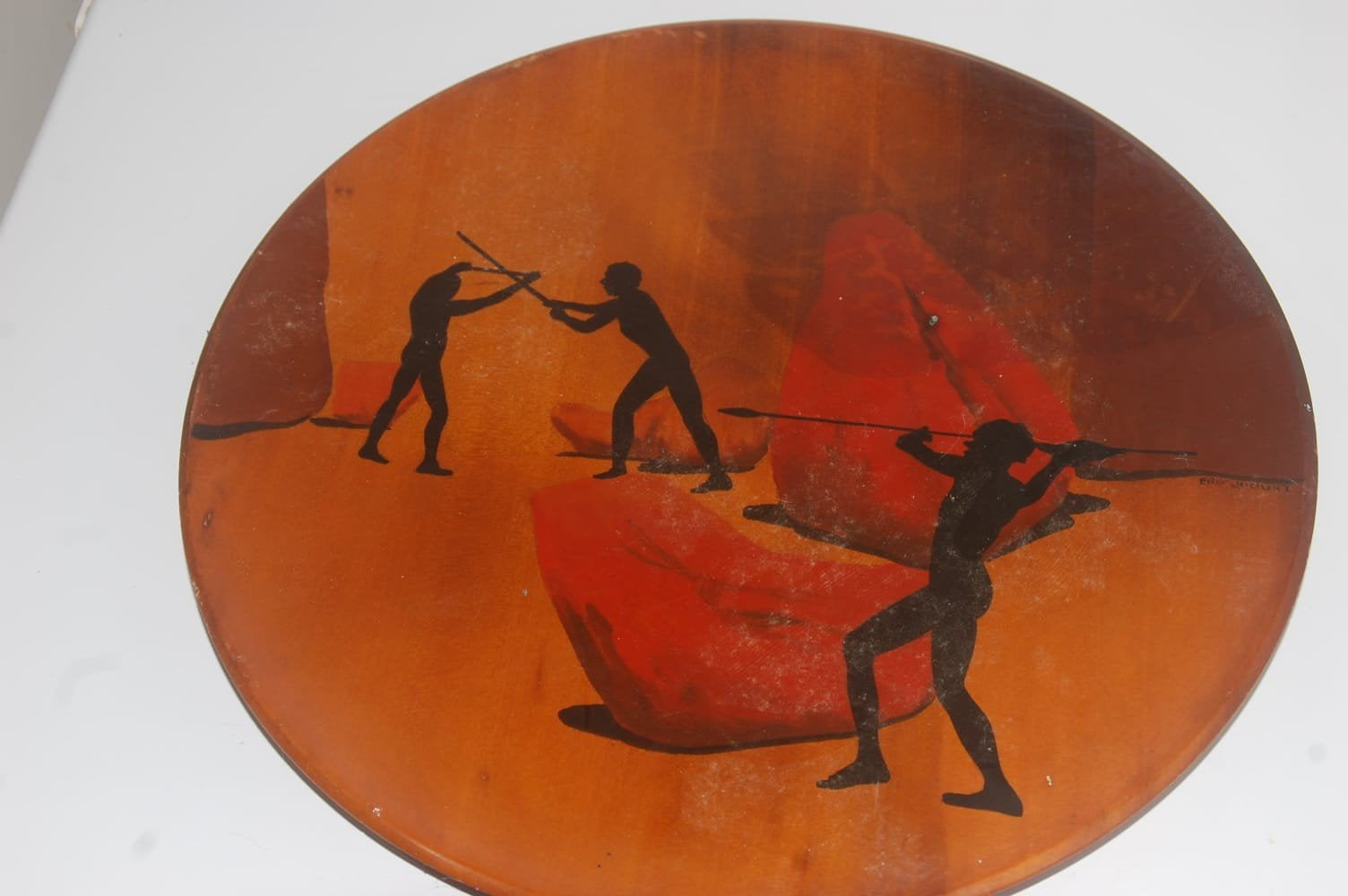 Zeldzaam Vintage Wandbord Eric Juckert – Handgeschilderd Kau, Ophalen of Verzenden