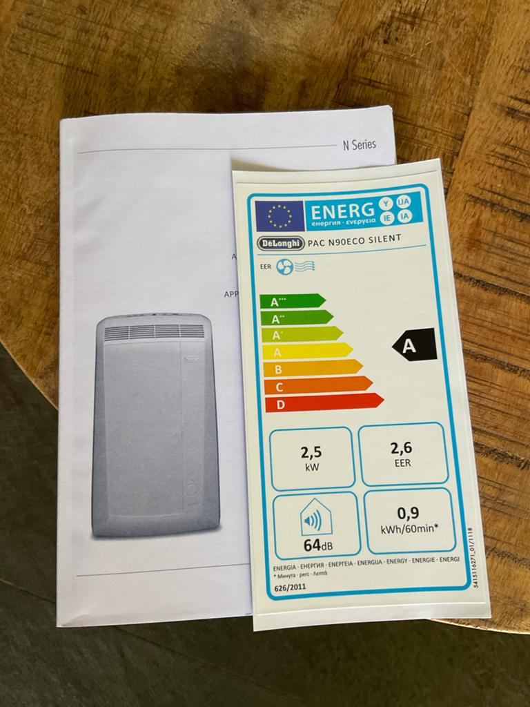 Delonghi PAC N90ECO Silent Mobiele Airco met Afstandsbedieni, Ophalen, Minder dan 60 m³, 3 snelheden of meer, Zo goed als nieuw