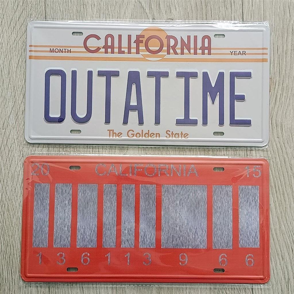Set 2 x BACK TO THE FUTURE OUTATIME film nummerplaat, Verzenden, Nieuw, Film, Foto of Kaart