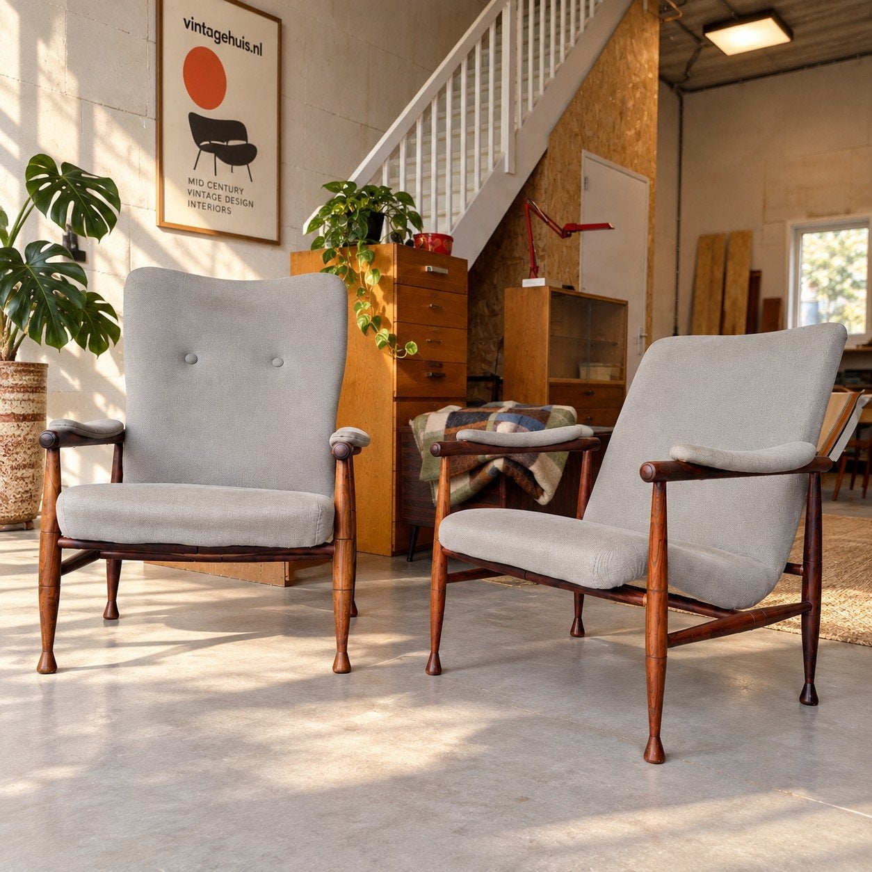 Set van 2 Vintage Topform Fauteuils Model 279, jaren 60's., Hout, Gebruikt, 75 tot 100 cm, Ophalen of Verzenden