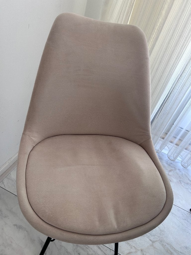 6 beige / lichtroze velvet eetkamerstoelen, Huis en Inrichting, Ophalen, Gebruikt, Overige kleuren, Vijf, Zes of meer stoelen
