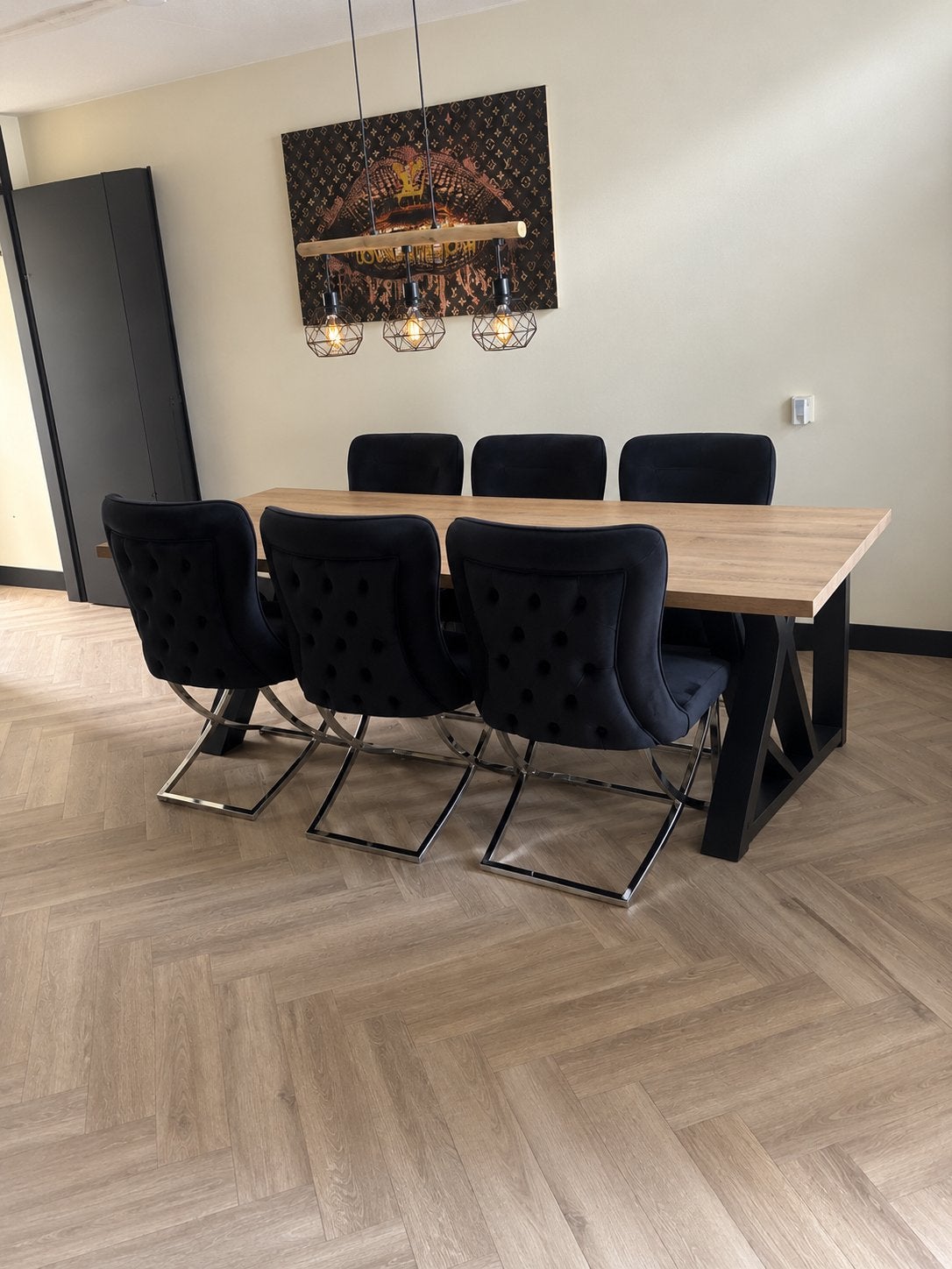 6 velvet zwarte stoelen te koop, Ophalen, Zo goed als nieuw, 4 tot 6 stoelen