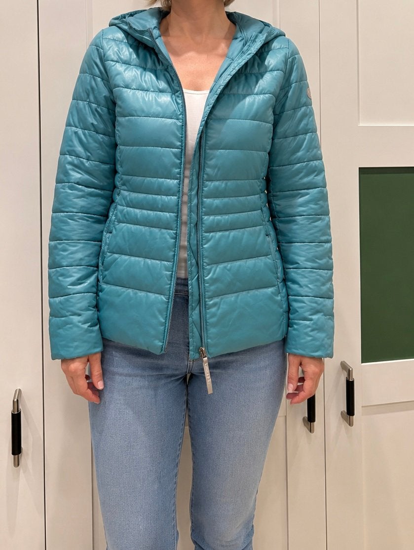 Milano gewatteerde groen/ turquoise jas mt S/36, Ophalen of Verzenden, Zo goed als nieuw, Maat 36 (S), Groen
