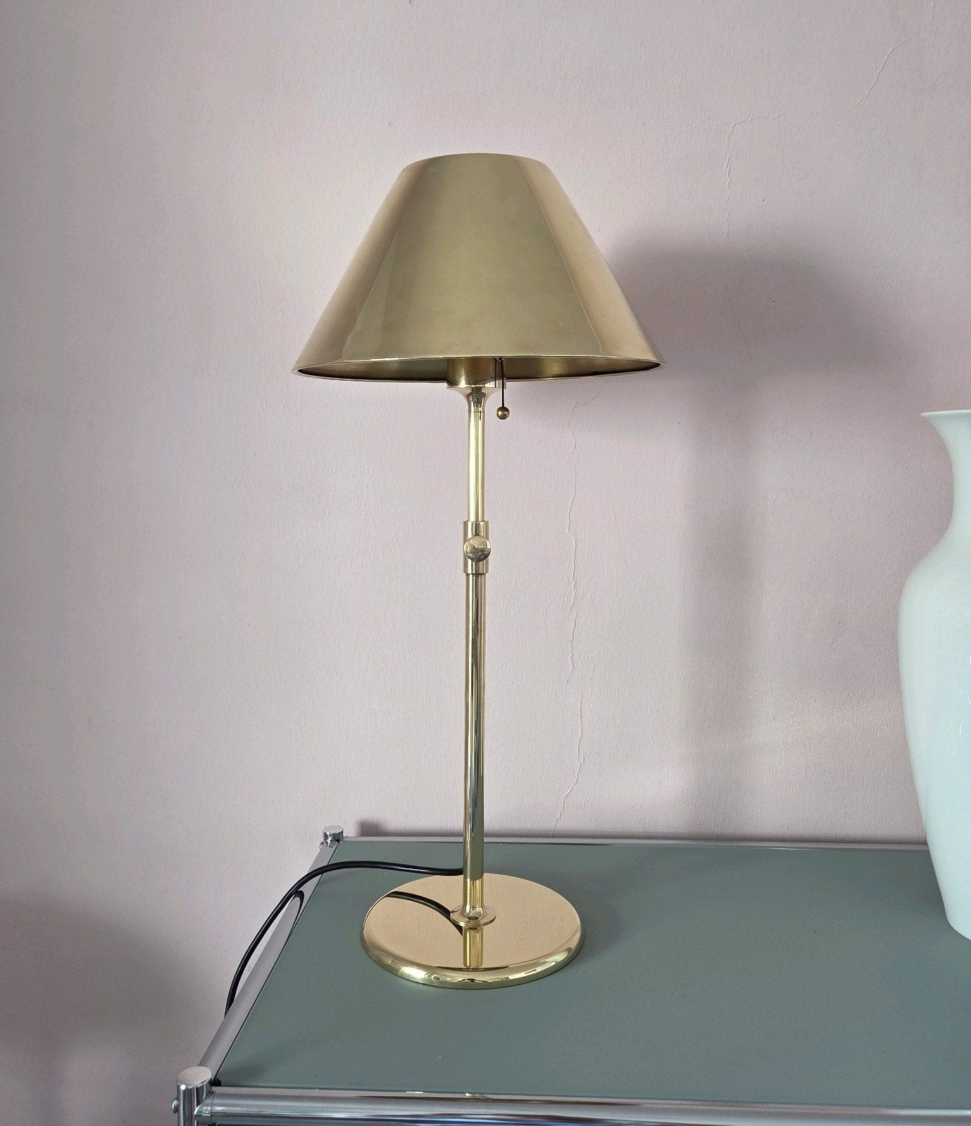 Mid Century Modern Florian Schulz hoogteverstelbare lamp 70s, Ophalen, Zo goed als nieuw, Metaal