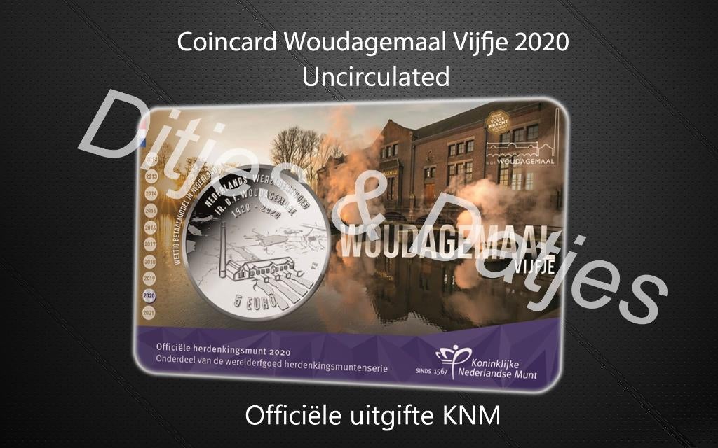 Woudagemaal Vijfje in coincard KNM 5 euro herdenkingsmunt, Ophalen of Verzenden, Koningin Beatrix, Euro's