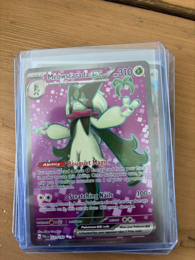Meowscarada EX Pokémon kaart - Nieuwstaat, Ophalen, Zo goed als nieuw, Losse kaart, Foil