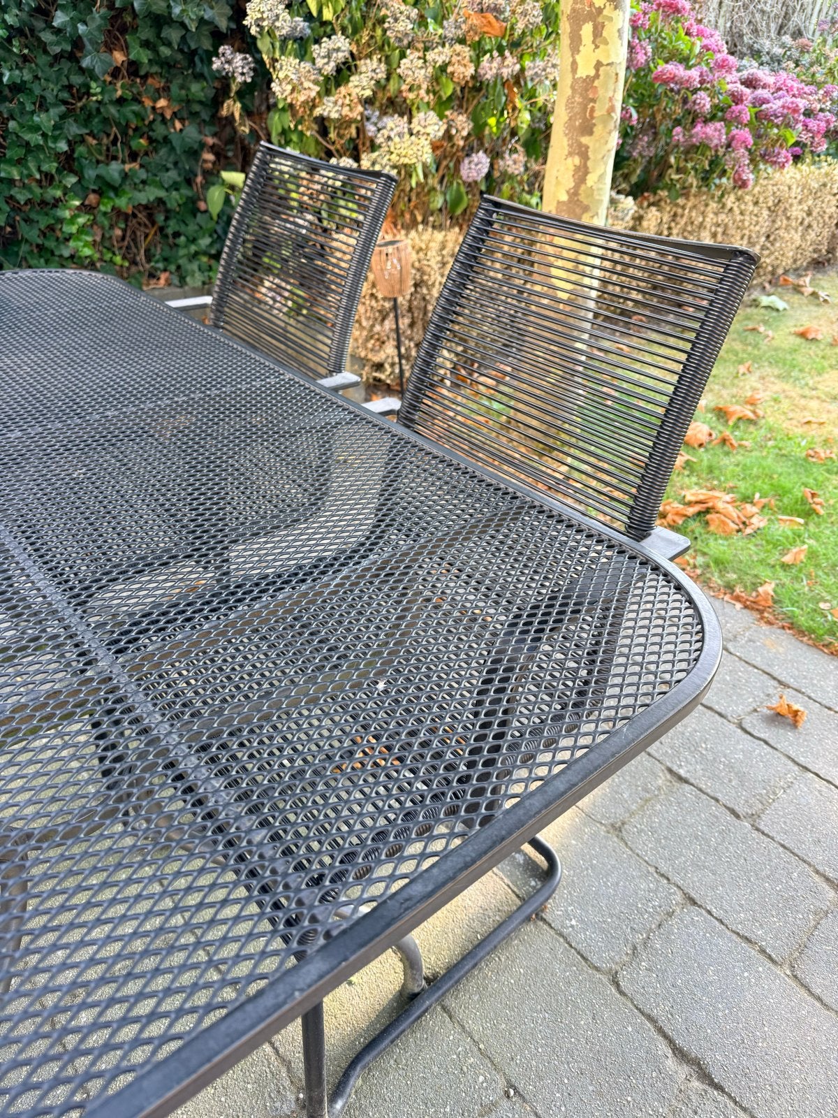 Zwarte tuinset met 4 stoelen en tafel, Ophalen, Gebruikt, Eettafel, Tuinset