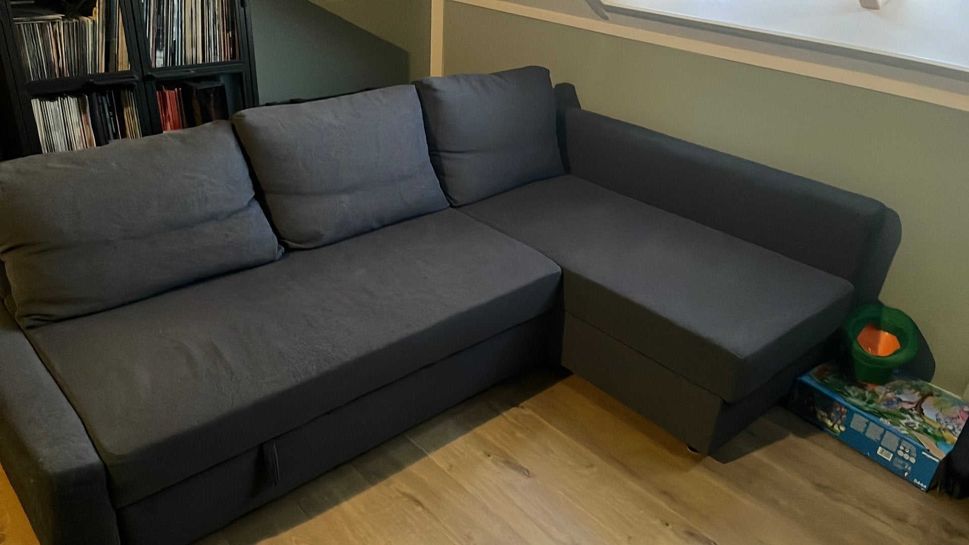 IKEA FRIHETEN slaapbank met opbergruimte, grijs, Ophalen, Gebruikt, Tweepersoons, 200 tot 250 cm