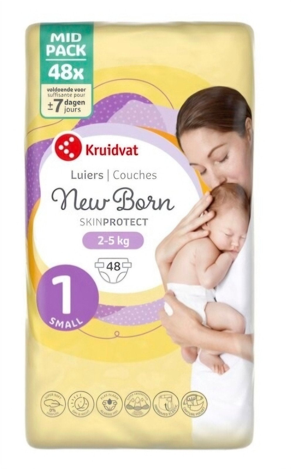 1x Kruidvat New Born Luiers Maat 1 (2-5 kg) - Mid Pack 48 st, Ophalen of Verzenden, Nieuw