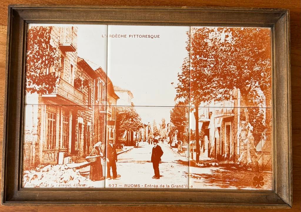 Framed set of 6 ceramic tiles, with vintage illustration., Ophalen of Verzenden, Voor 1940, Zo goed als nieuw