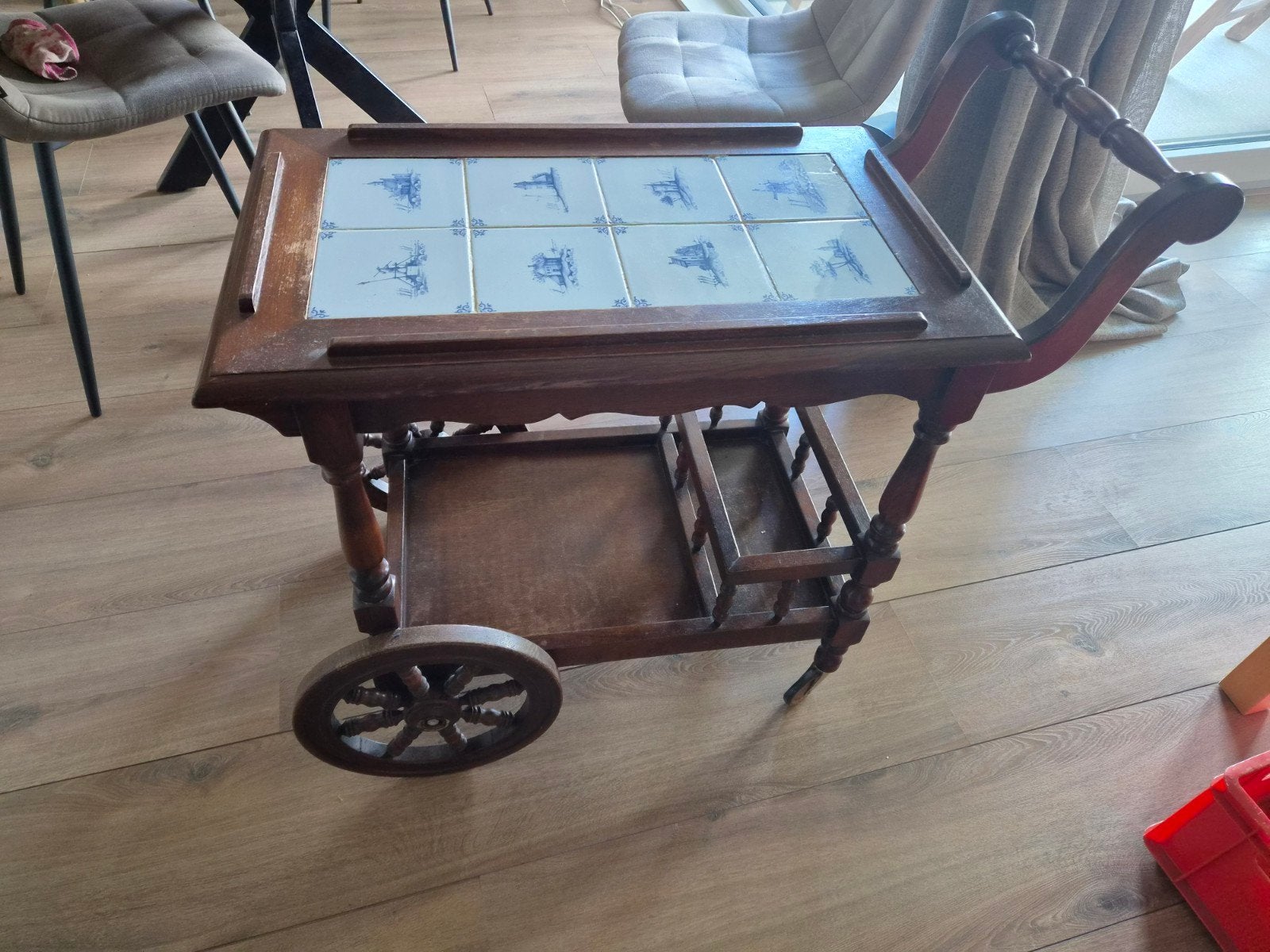Vintage serveerwagen met Delfts blauwe tegels, Antiek en Kunst, Ophalen