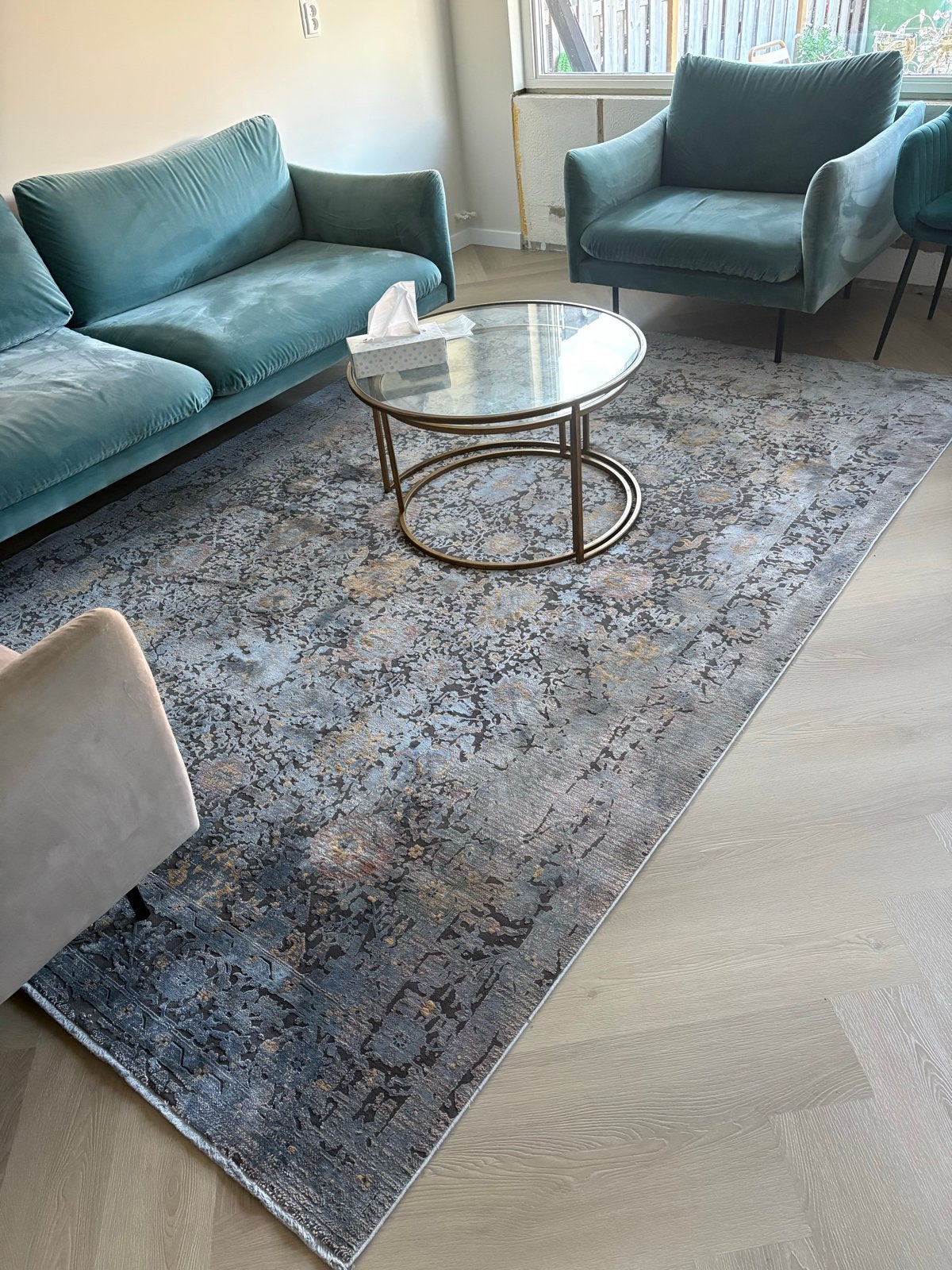 Modern Vloerkleed Grijs/Blauw met Abstract Patroon, Ophalen of Verzenden, Zo goed als nieuw, 200 cm of meer, Grijs
