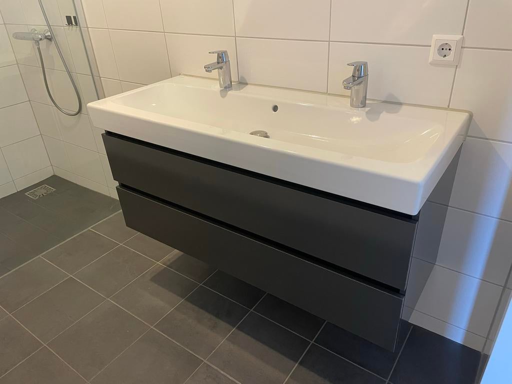 Badkamermeubel 120cm met 2 lades - Antraciet, Huis en Inrichting, Badkamer | Badkamermeubels, Ophalen, Gebruikt, 100 tot 150 cm