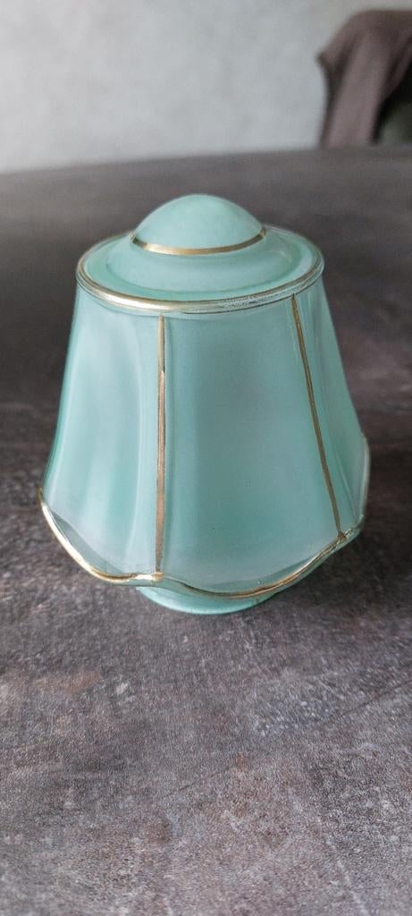 Vintage Groen Melkglazen Lampenkapje met Gouden Bies, Antiek en Kunst, Antiek | Lampen, Ophalen of Verzenden