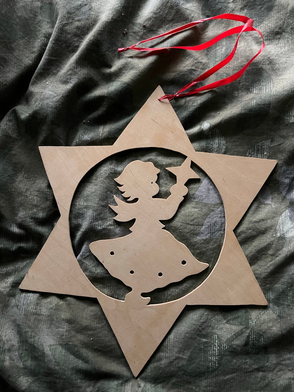 Houten ster met engel ornament, Ophalen of Verzenden, Zo goed als nieuw
