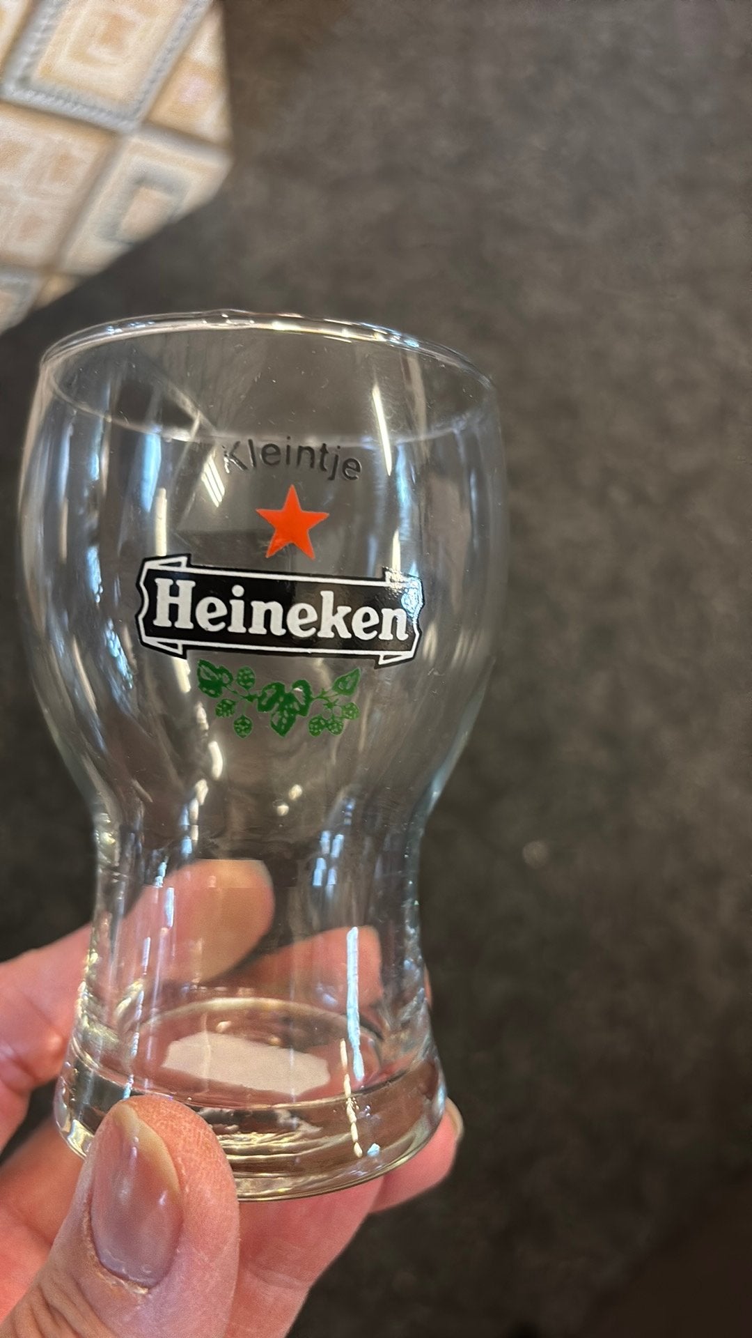 Heineken glas (kleintje: uniek), Ophalen of Verzenden, Zo goed als nieuw, Glas of Glazen, Heineken