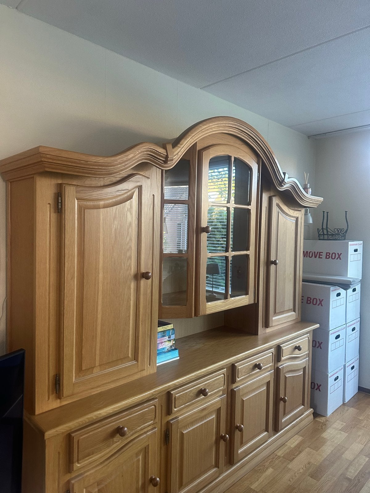 Massief eiken dressoir met vitrinekast, Huis en Inrichting, Kasten | Overige, Ophalen, Gebruikt
