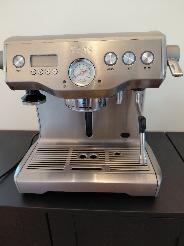 Sage Dual Boiler + Sage Smart Grinder + barista-accesoires, Gebruikt, Espresso apparaat, 2 tot 4 kopjes, Afneembaar waterreservoir