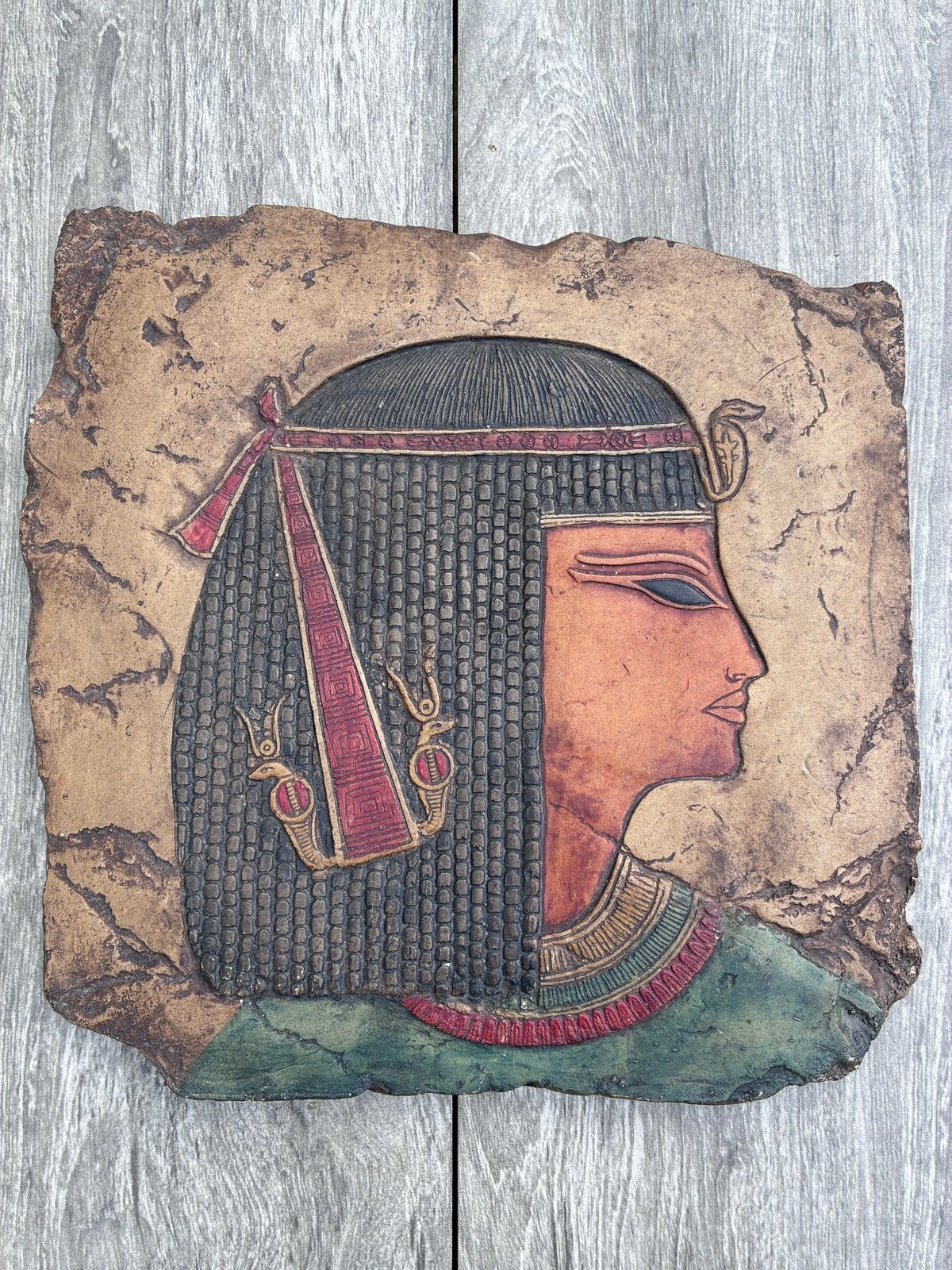 Cleopatra Antiek stenen reliëf plakkaat, Isis Kunst, Antiek en Kunst, Ophalen of Verzenden, Handgemaakt, Wanddecoratie, 20 - 50 cm