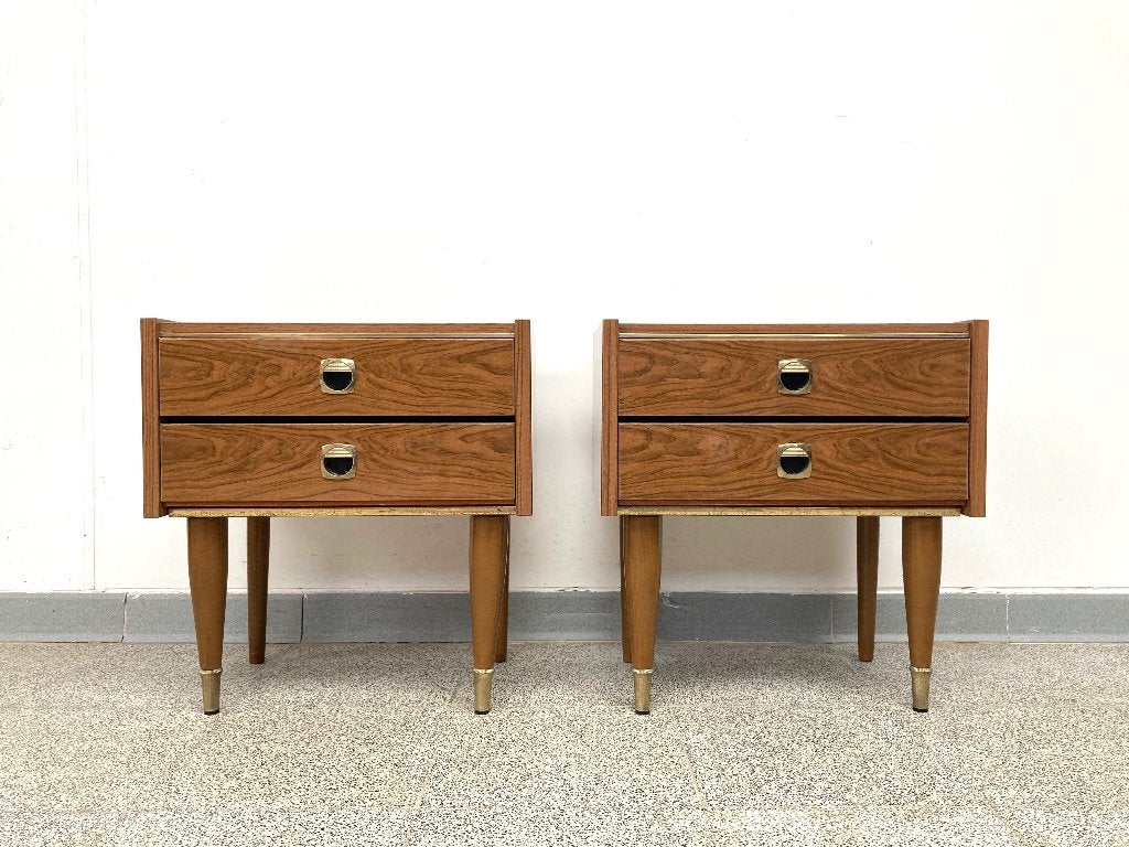 Set vintage mid-century nachtkastjes/ladekastjes 1960's, Huis en Inrichting, Minder dan 50 cm, Gebruikt, Belgisch, 1 of 2 laden