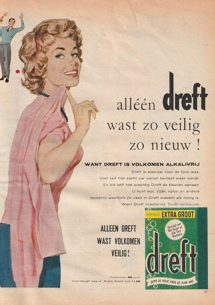 retro reclame 1960 Dreft wasmiddel vrouw met fijne was, Verzamelen, Retro, Verzenden, Overige typen
