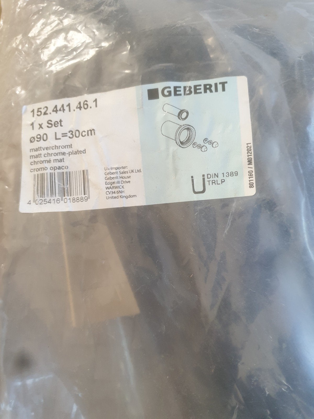 Nieuwe Geberit WC aansluitset Ø90 L=30cm mat verchroomd, Ophalen of Verzenden, Nieuw, Chroom, Toilet