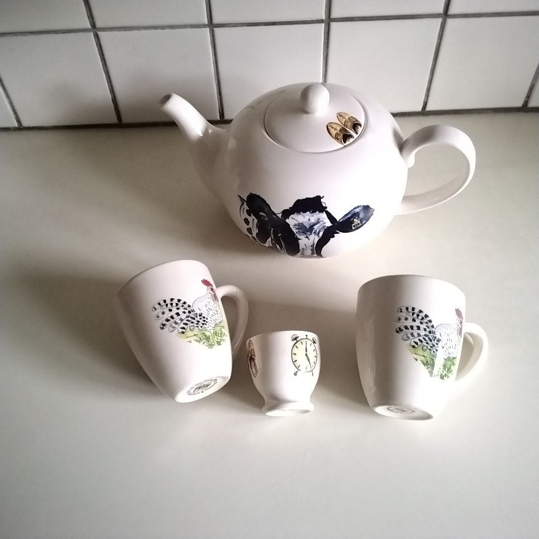 Alie Kruse Kolk  landleven theepot,2  mokjes en eierdopje, Ophalen of Verzenden