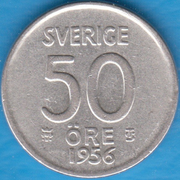 Zweden 50 öre 1956 TS Gustaf VI zilver KM# 825 in munthouder, Ophalen of Verzenden, Overige landen, Losse munt, Zilver
