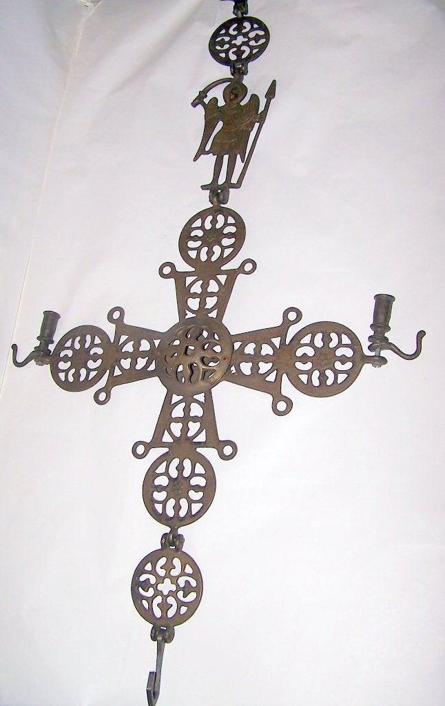 Prachtig vintage messing Byzantijns kruis/kaarsenhouder., Ophalen of Verzenden