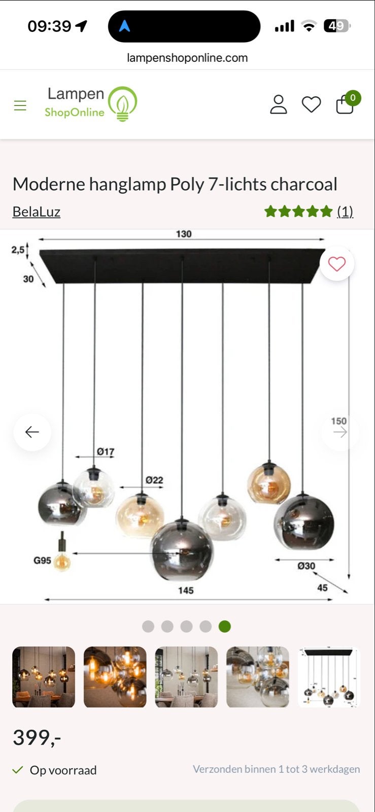 Zo goed als nieuwe bollenlamp - niet opgehangen, Huis en Inrichting, Ophalen, Zo goed als nieuw, Metaal