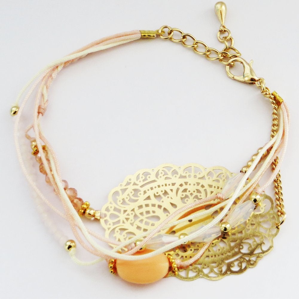 Goud- met rozekleurig armband, nieuw - laatste stuks, Overige materialen, Nieuw, Ophalen of Verzenden, Met bedels of kralen