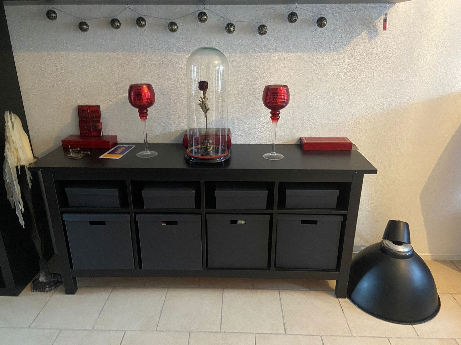 Zwart dressoir/kast met 8 opbergboxen (IKEA), Ophalen, Gebruikt